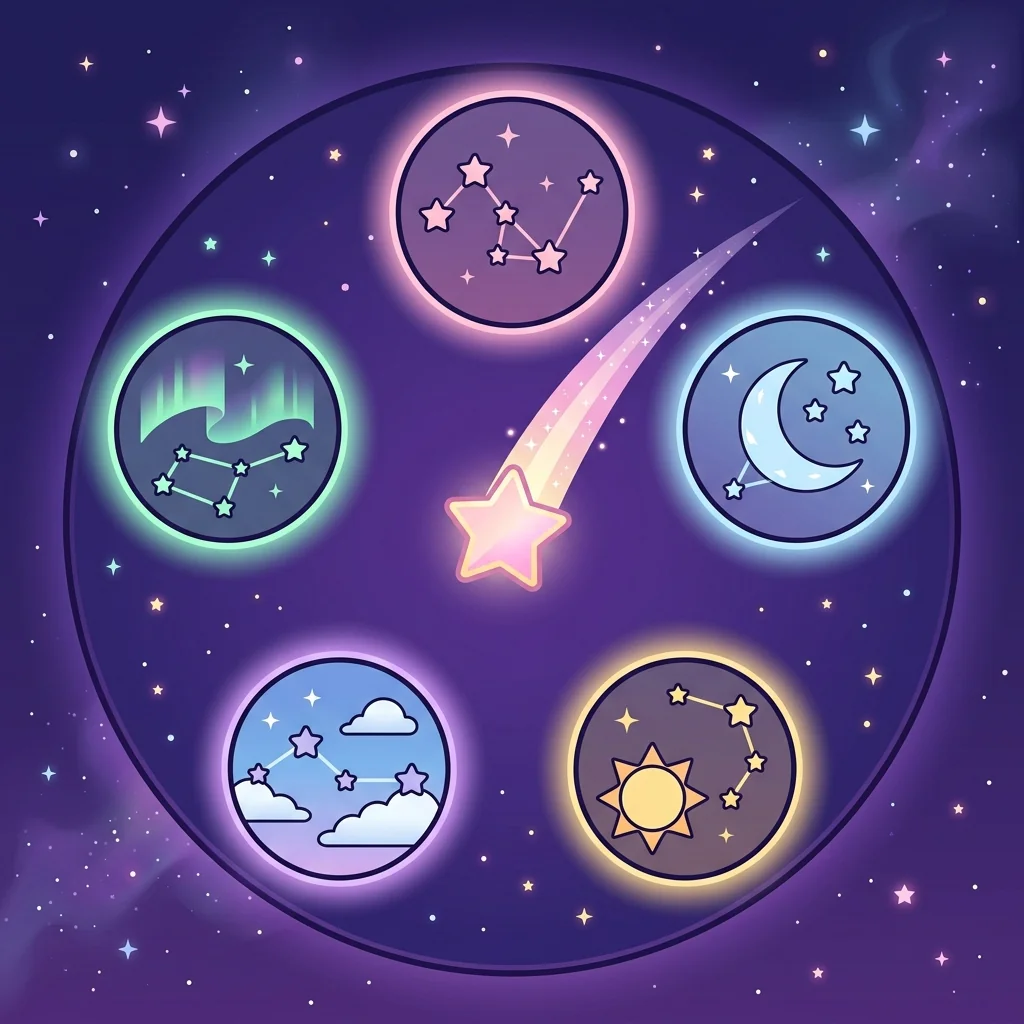Wishing Star wheel with five constellation zones