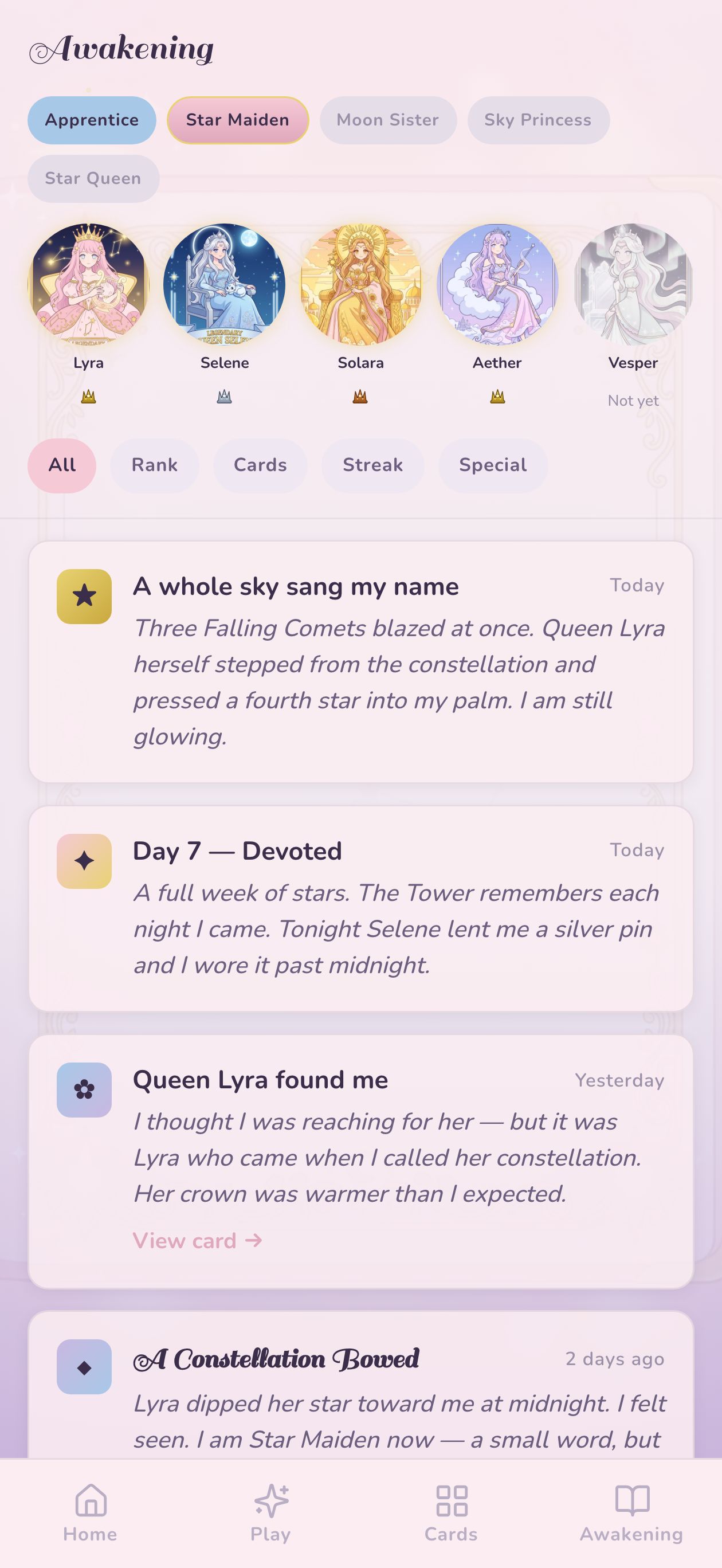 Awakening journal with rank arc