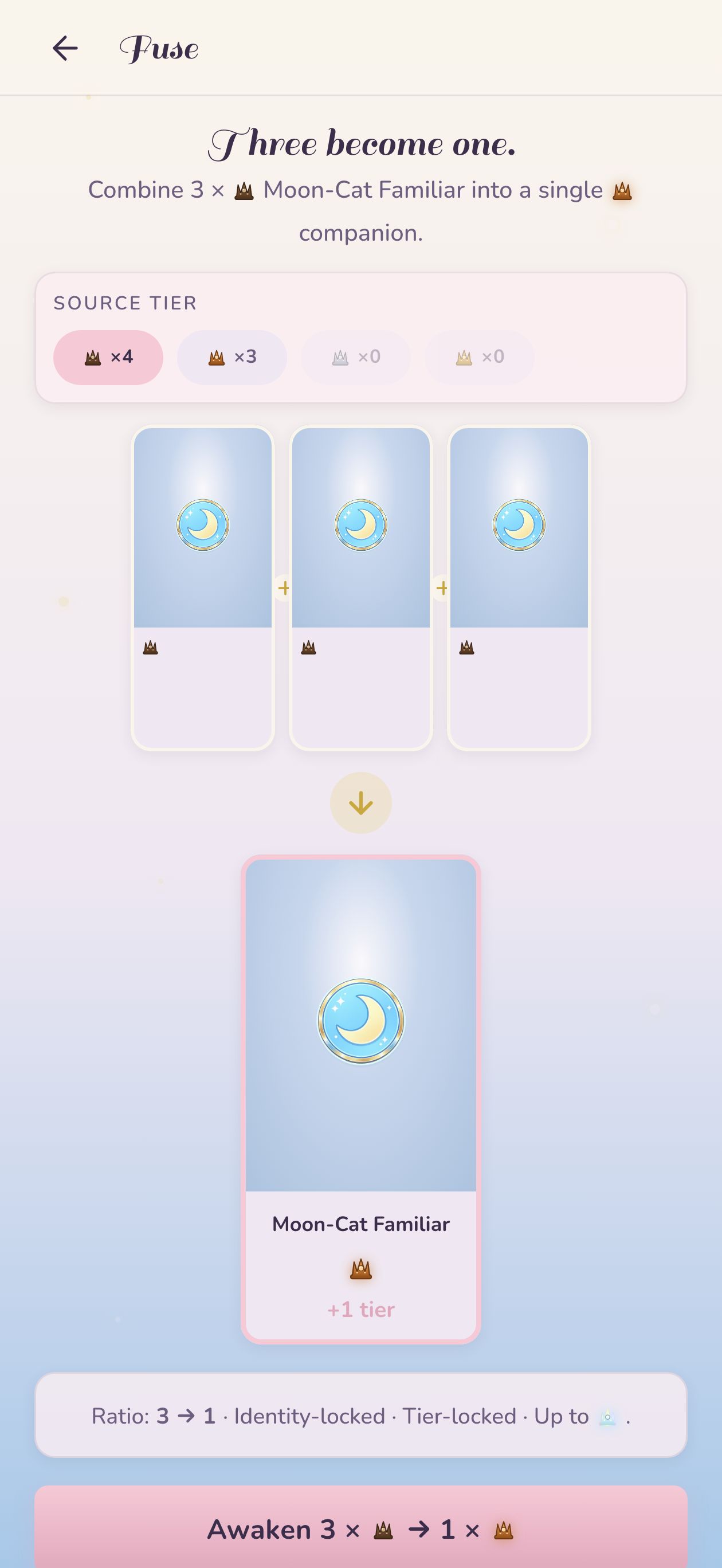 Awaken three at the same tier into one of the next tier